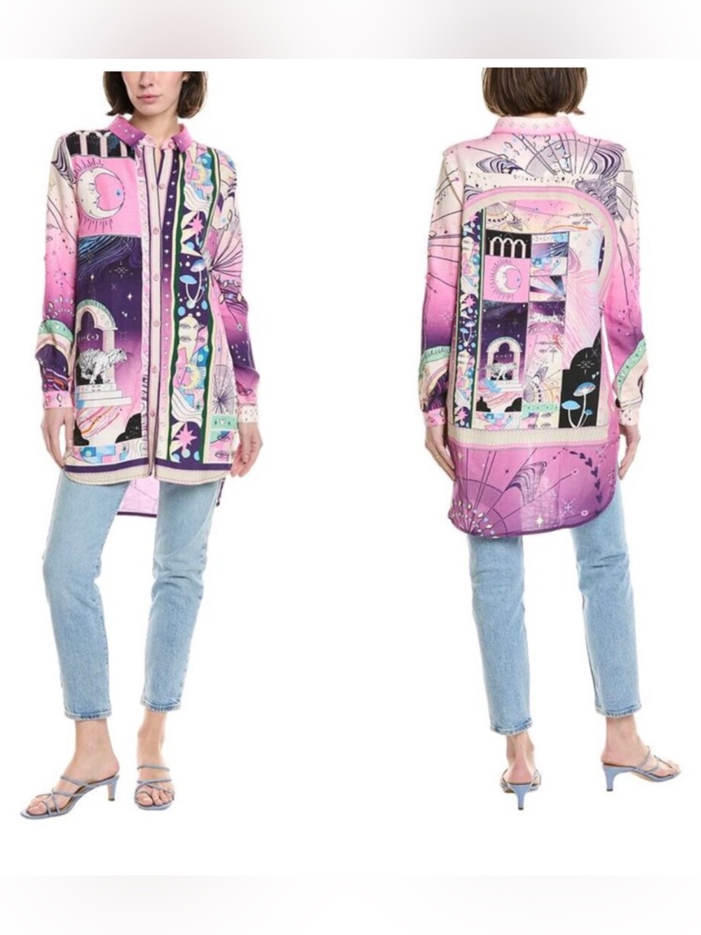 Agua Bendita Eter Crystal Button Front Shirt Size Small Vacation Resort